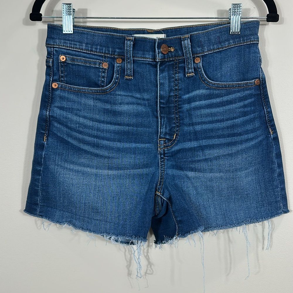 Madewell High Rise Blue Jeans Denim Raw Hem Stretch Shorts Women Size 26